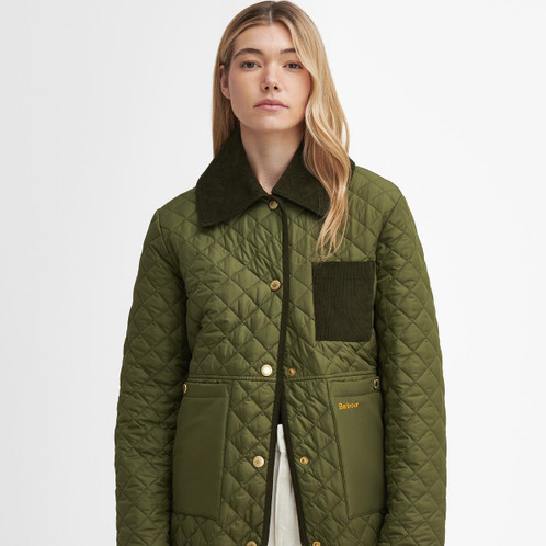 Dark Moss/Light Sand Barbour Womens Fleur Quilt Jacket