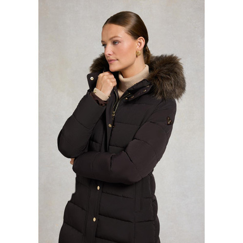 Chocoalte Holland Cooper Womens Stoneleigh Longline Coat On Model