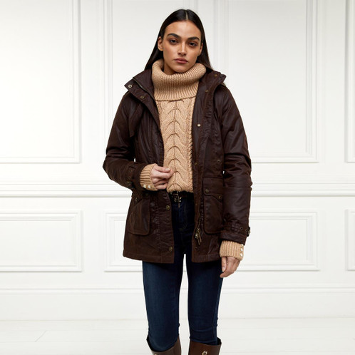 Chocolate Holland Cooper Womens Durham Wax Jacket On Model