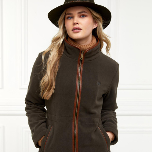Khaki Holland Cooper Womens Country Longline Fleece On Model