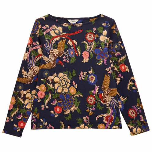 Navy Bird Joules Womens Printed Harbour Long Sleeve Top