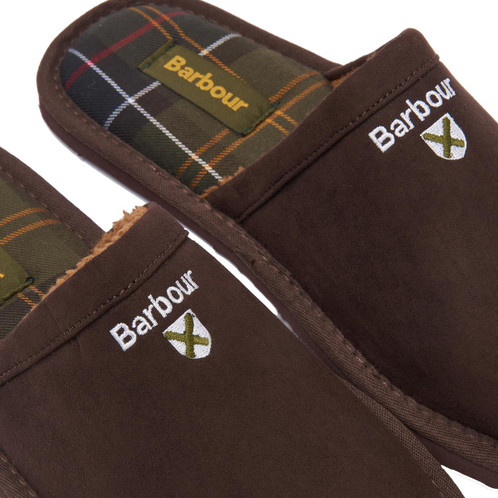 Brown Barbour Mens Everitt Mule Slipper Close Up