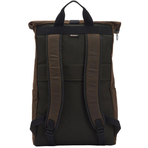 Olive/Black Barbour Field Wax Fold Over Top Backpack Back
