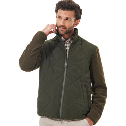 Olive Barbour Mens Hybrid Fleece Jacket On Model