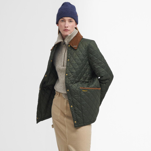 Olive/Classic Barbour Womens 30th Anniversary Modern Liddesdale Jacket On Model