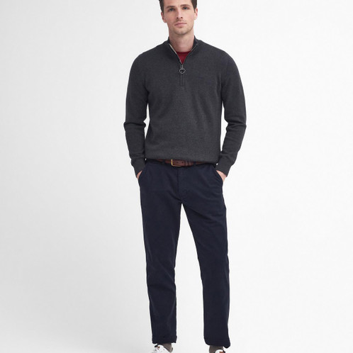 Dark Navy Barbour Mens Washed Stretch Twill Tailored Fit Trouser On Model