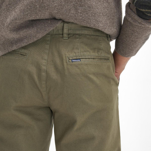 Olive Barbour Mens Washed Stretch Twill Tailored Fit Trouser Back Pocket
