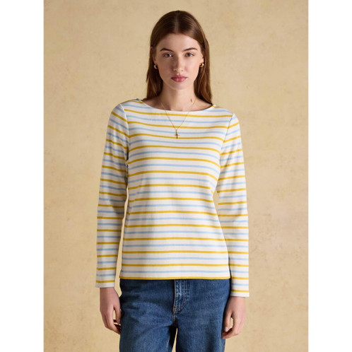 Blue/Yellow Stripe Joules Womens Harbour Striped Top On Model