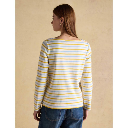 Blue/Yellow Stripe Joules Womens Harbour Striped Top On Model Rear