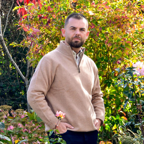 lbert and Maurice Netherton Sand Oatmeal Lambswool Zip Neck Jumper