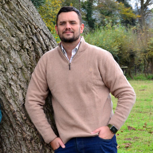 lbert and Maurice Netherton Sand Oatmeal Lambswool Zip Neck Jumper