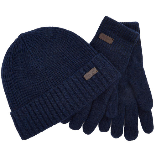 Navy Barbour Mens Carlton Beanie & Gloves Gift Set