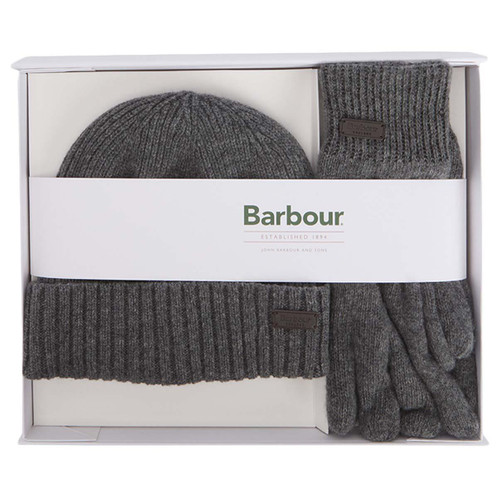 Grey Barbour Mens Carlton Beanie & Gloves Gift Set