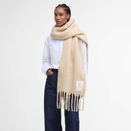 Oatmeal Barbour Womens Ellison Scarf On Model
