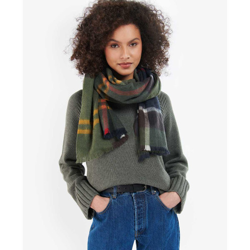 Classic Barbour Womens Rosefield Tartan Scarf On Model