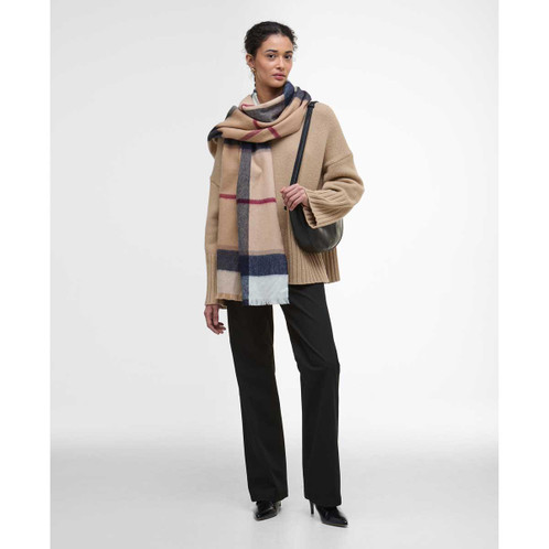 Hessian Tartan Barbour Womens Rosefield Tartan Scarf ON Model