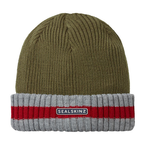 Olive Sealskinz Holkham Waterproof Cold Weather Striped Roll Cuff Beanie