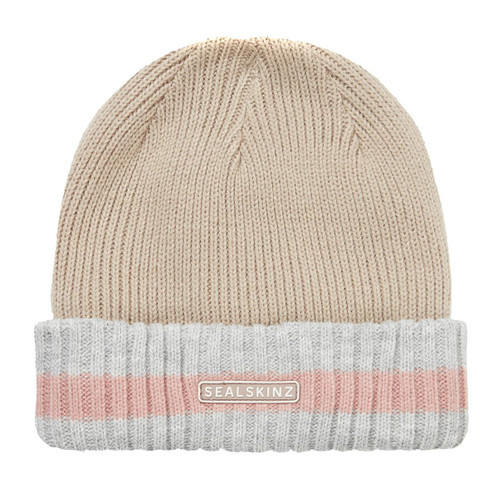 Brown Sealskinz Holkham Waterproof Cold Weather Striped Roll Cuff Beanie