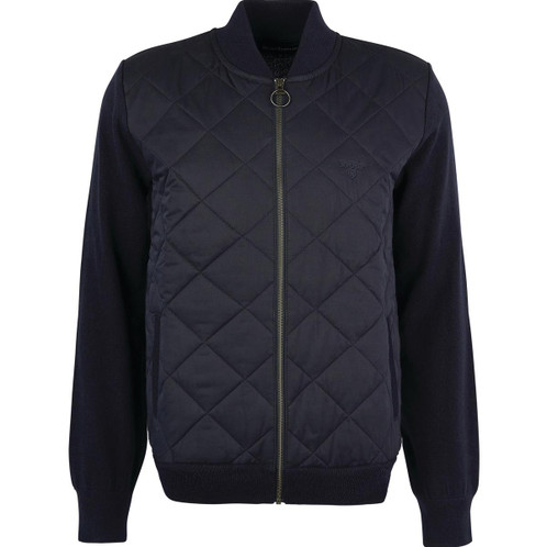 Navy Barbour Mens Essential Box Quilt Zip Through Knitted Cardigan
