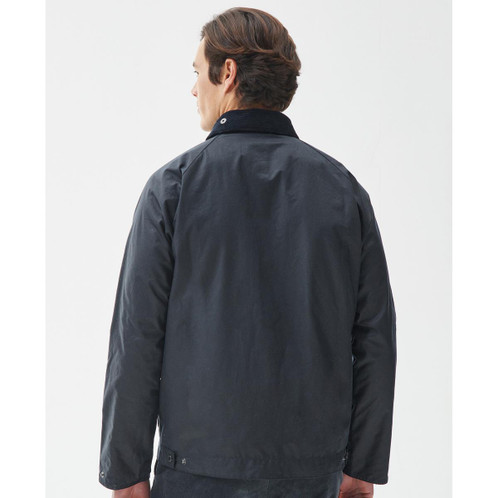 Navy Barbour Mens Short Bedale Wax Jacket Back