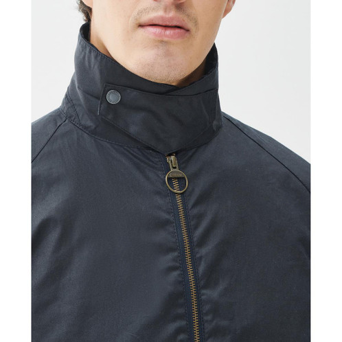 Navy Barbour Mens Short Bedale Wax Jacket Collar