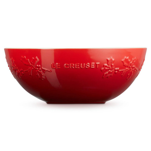 Cerise Le Creuset Stoneware Holly Serving Bowl Side View