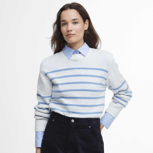 Cloud/Sky Blue Barbour Womens Emery Knitted Jumper Model Front
