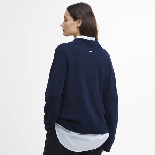 Navy Barbour Womens Fearne Knitted Jumper Model Back