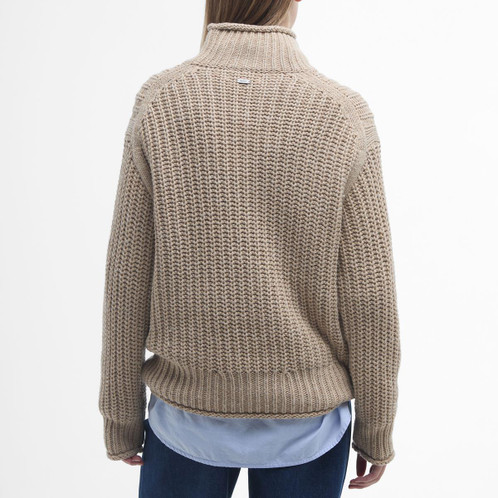 Camel Barbour Womens Rockcliffe Knitted Jumper Model Back