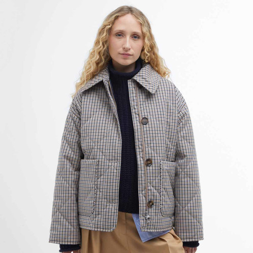 Sky Micro Check Barbour Womens Cassidie Quilt Jacket Model Front