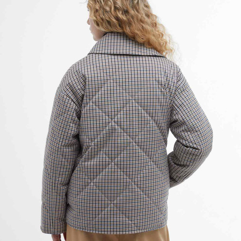 Sky Micro Check Barbour Womens Cassidie Quilt Jacket Model Back