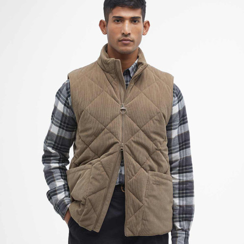 Fossil Barbour Mens Cord Liddesdale Quilted Gilet Model Front