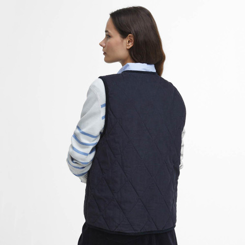 Dark Navy/Sky Dress Tartan Barbour Womens Cecily Gilet Model Back