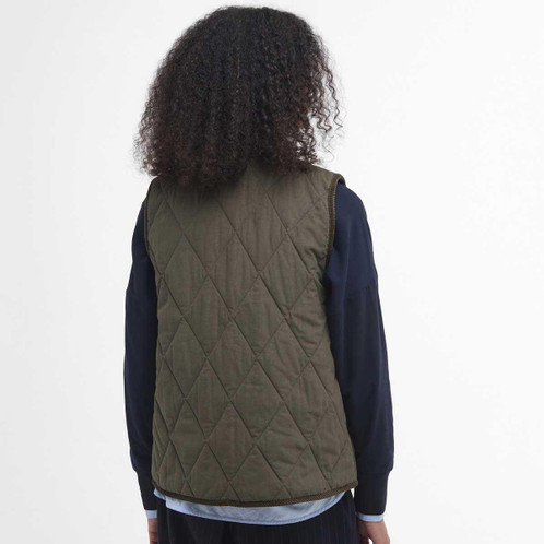 Deep Olive/Ancient Tartan Barbour Womens Cecily Gilet Model Back