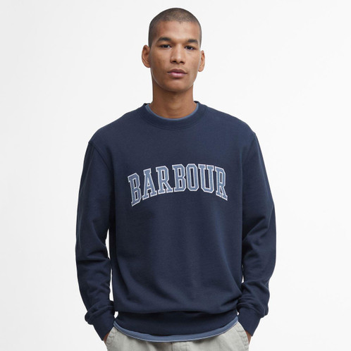 Navy Barbour Mens Skipton Relaxed Fit Crew Neck Sweatshirt Model Front