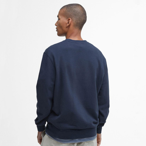 Navy Barbour Mens Skipton Relaxed Fit Crew Neck Sweatshirt Model Back