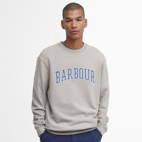 Vintage Khaki Barbour Mens Skipton Relaxed Fit Crew Neck Sweatshirt Model Front