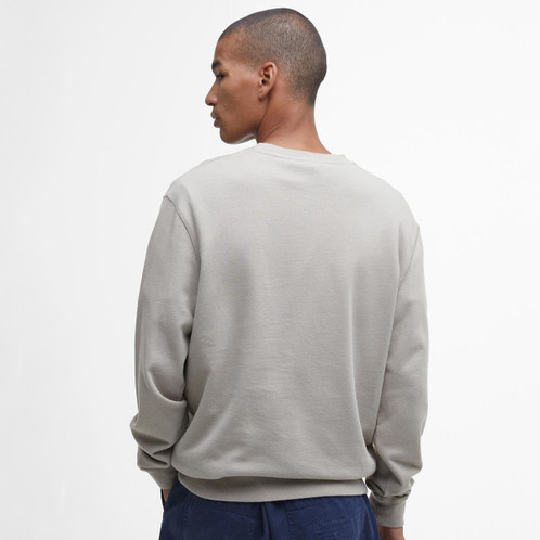 Vintage Khaki Barbour Mens Skipton Relaxed Fit Crew Neck Sweatshirt Model Back