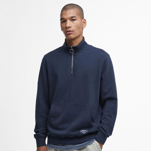 Navy Barbour Mens Skipton Relaxed Fit Half Zip Sweatshirt Model Front