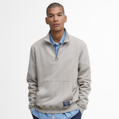 Vintage Khaki Barbour Mens Skipton Relaxed Fit Half Zip Sweatshirt Model Front