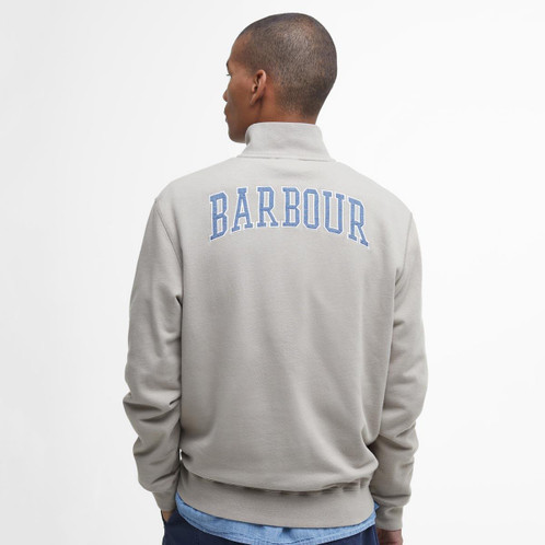 Vintage Khaki Barbour Mens Skipton Relaxed Fit Half Zip Sweatshirt Model Back