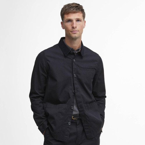 Black Barbour Mens Cole Tailored Fit Poplin Overshirt Model Front