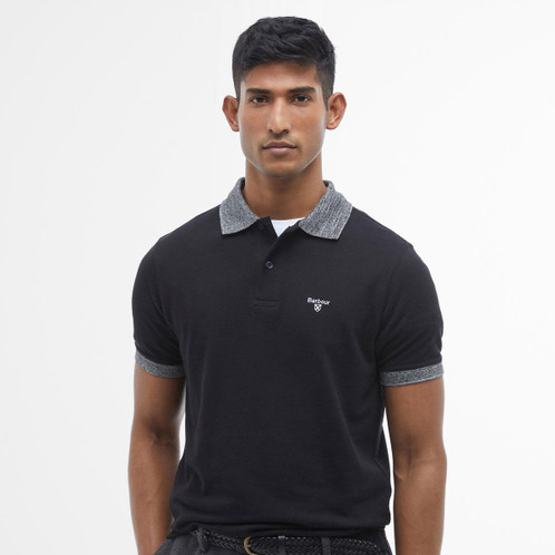 Black Barbour Mens Marlton Tailored Fit Polo Shirt Model Front
