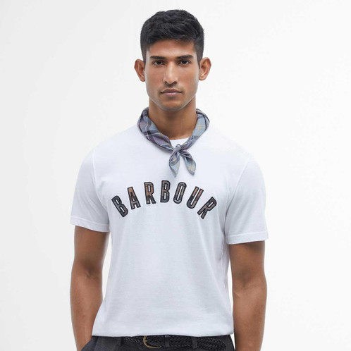 White Barbour Mens Ancroft Tartan T-Shirt Model Front
