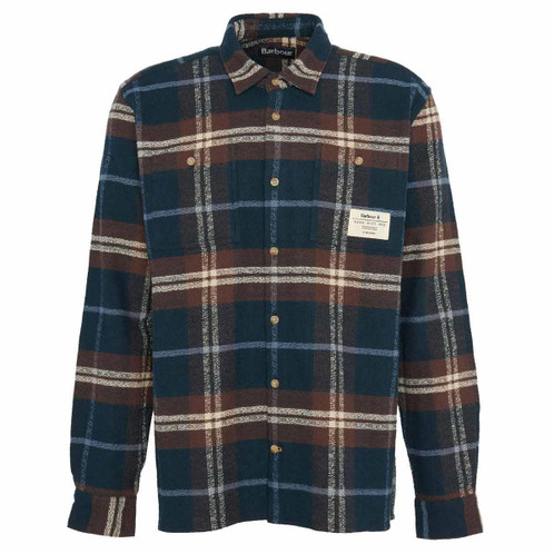 Navy Barbour Mens Coldfall Relaxed Fit Checked Shirt