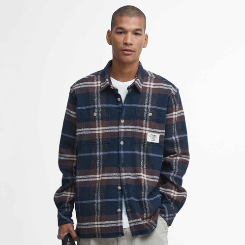 Navy Barbour Mens Coldfall Relaxed Fit Checked Shirt Model Front