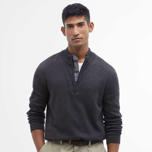 Charcoal Marl Barbour Mens Avoch Half Zip Sweater Model Front
