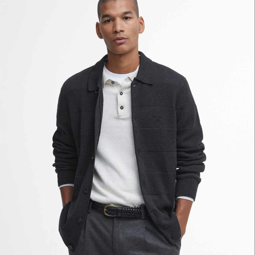Black Marl Barbour Mens Filley Knitted Cardigan Model Front