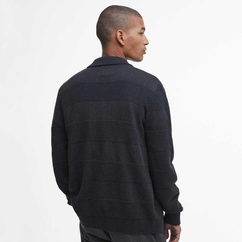 Black Marl Barbour Mens Filley Knitted Cardigan Model Back Black Marl Barbour Mens Filley Knitted Cardigan Model Back