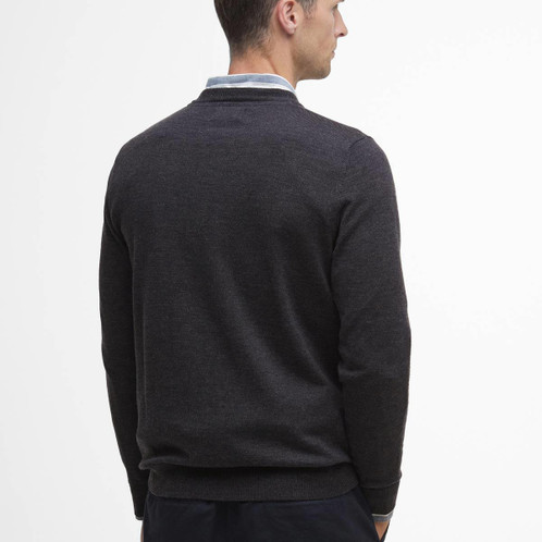 Charcoal Barbour Mens Merino Crew Neck Sweater Model Back